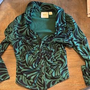 Maueve Anthropology Ruche Blouse Small NWOT